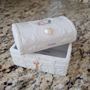 Precious Moments White and Gold October Trinket Box